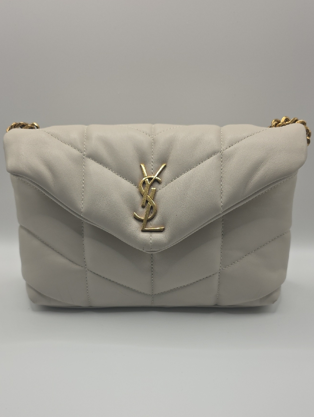Saint Laurent Ivory Quilted Leather Chain Shoulder Bag